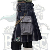 Men’s Tactical Hybrid Kilt – Black and Grey Gothic Kilt with Chains & Metal Hardware | BattleOfKilts